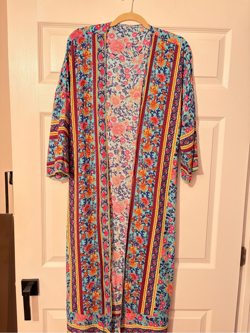 Vibrant Floral Stripe Kimono Cardigan - Turquoise & Coral